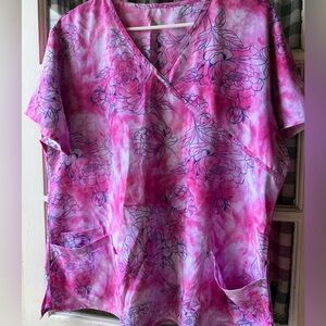 GT Performance Pink Floral tie dye scrub Top XL